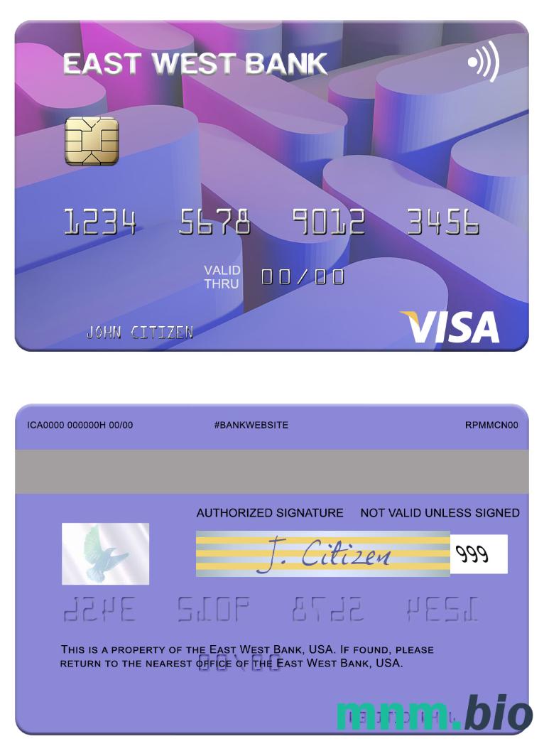 USA East West Bank przykład karty visa w formacie PSD